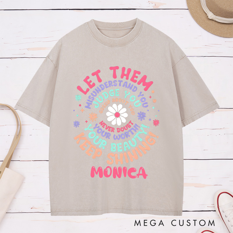 Personalized Nurse Washed T-Shirt Customized Keep Shining Nurse Design Washed T-Shirt 