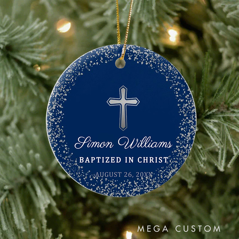 Personalized Cross God Bless Ceramic Ornament with Name First Communion Gift for Christian Confirmation and Baptism Gift