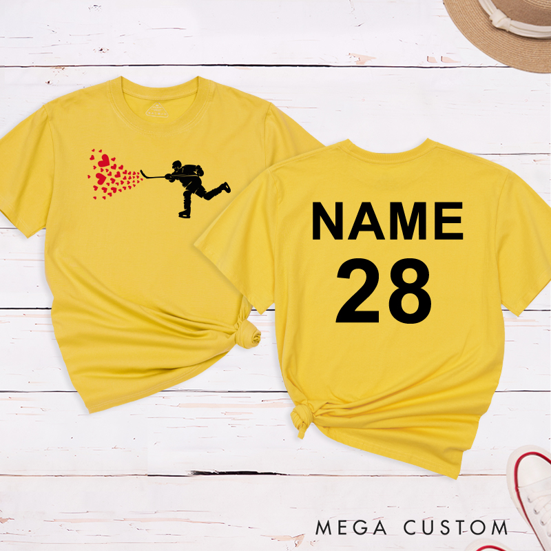 Personalized "Hockey with Heart" T-Shirt with Custom Name and Number