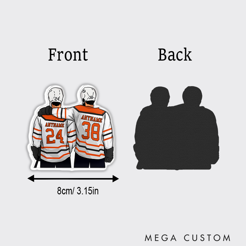 Personalized Hockey Duo Fridge Magnet with Custom Names, Jersey Numbers