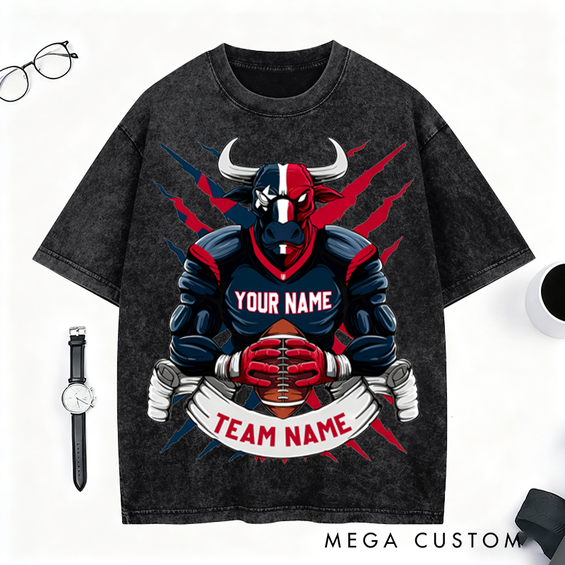 Personalized Fierce Bull Football T-Shirt Dominate the Game with Your Team Name
