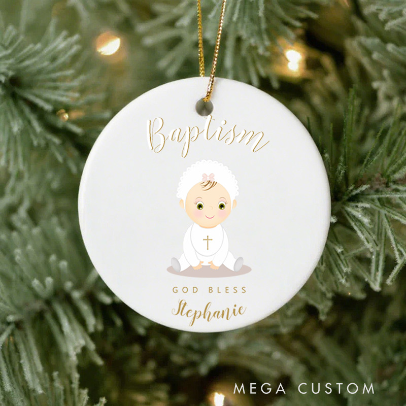 Personalized Baby with Bonnet Ceramic Ornament with Name First Communion Gift for Christian Confirmation and Baptism Gift