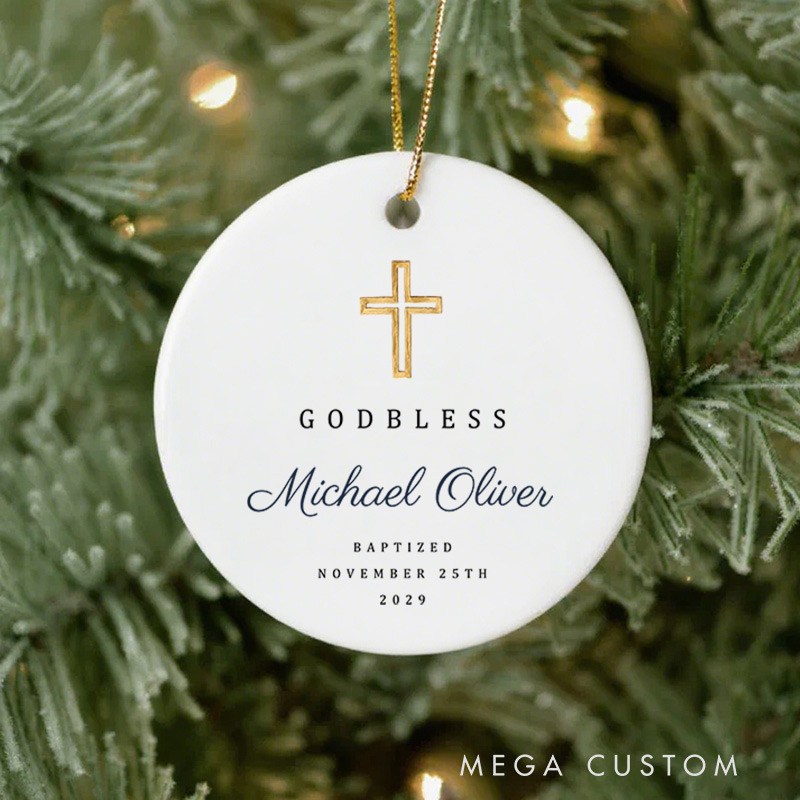 Personalized Cross Ceramic Ornament with Name Date First Communion Gift for Christian Baptism and Confirmation Gift 