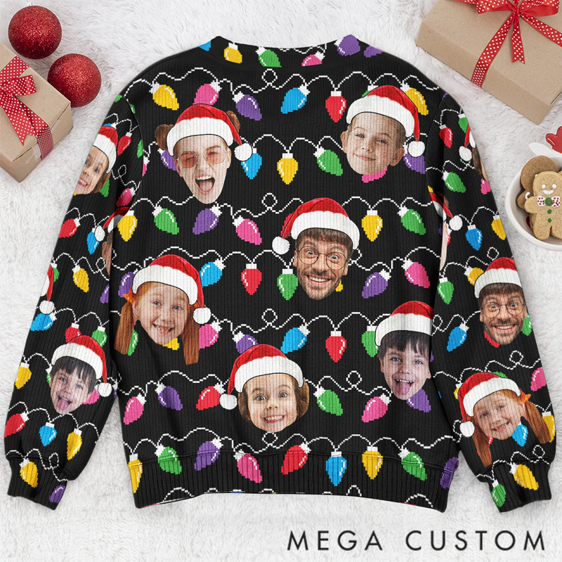 Personalized Photo Ugly Sweater Custom Face Christmas Family Silly Xmas Leds for Family