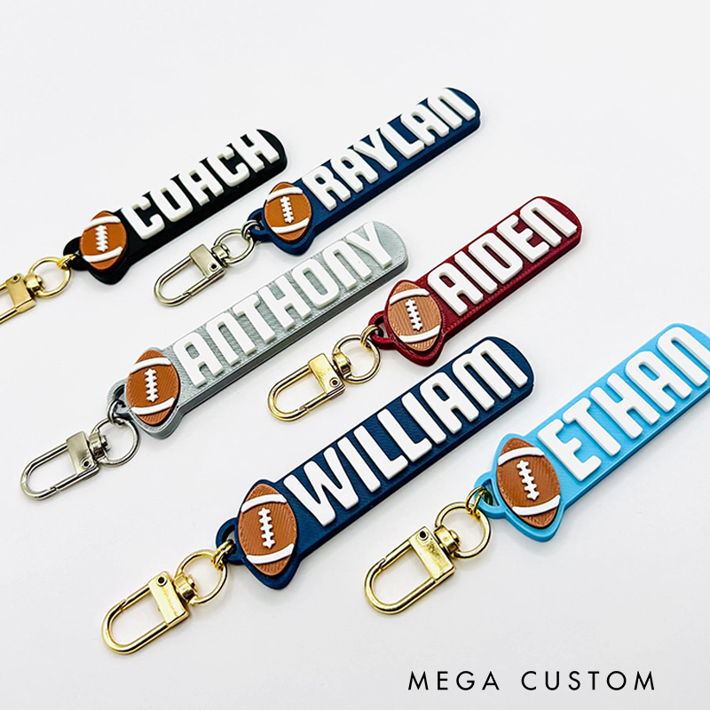 Personalized American Football 3D Printed Hard Plastic Keychains with Custom Your Name and Your Colors