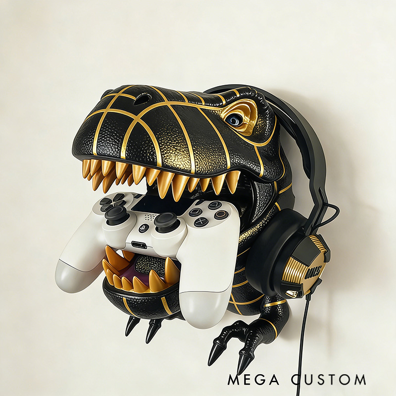 Personalized Basketball Design Dinosaur Wall Mounted Headphones and Controller Holder for Basketball Fans 