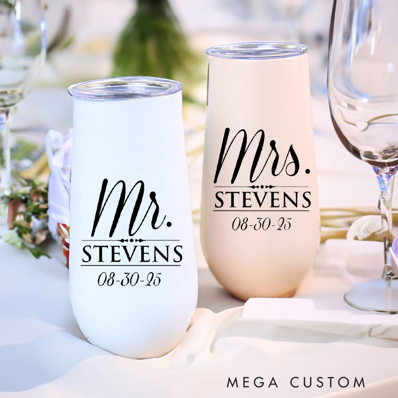 Personalized Mr and Mrs Champagne Tumbler for Wedding Couple