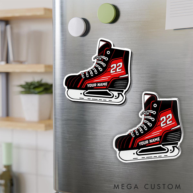 Personalized Hockey Skate Fridge Magnet with Custom Name and Number