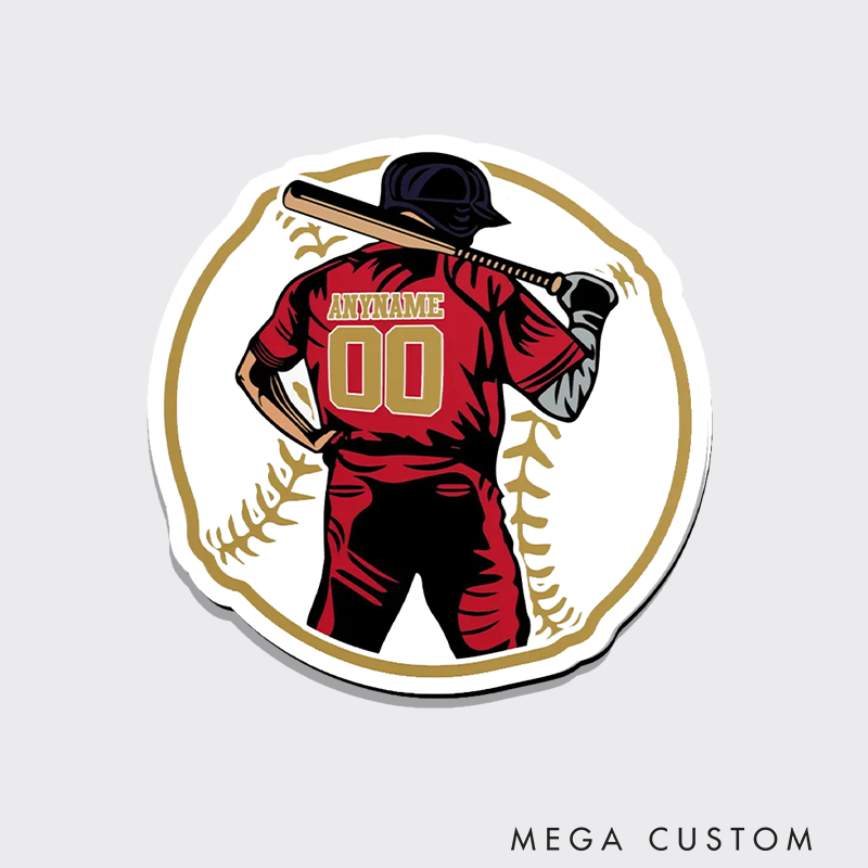 Personalized Baseball Fridge Magnet with Player Graphic and Custom Name and Number