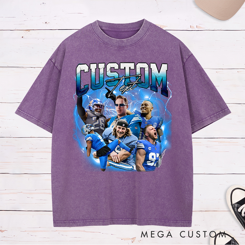 Personalized Lightning Themed Athlete Graphic Washed T-Shirt with Custom Photos and Text