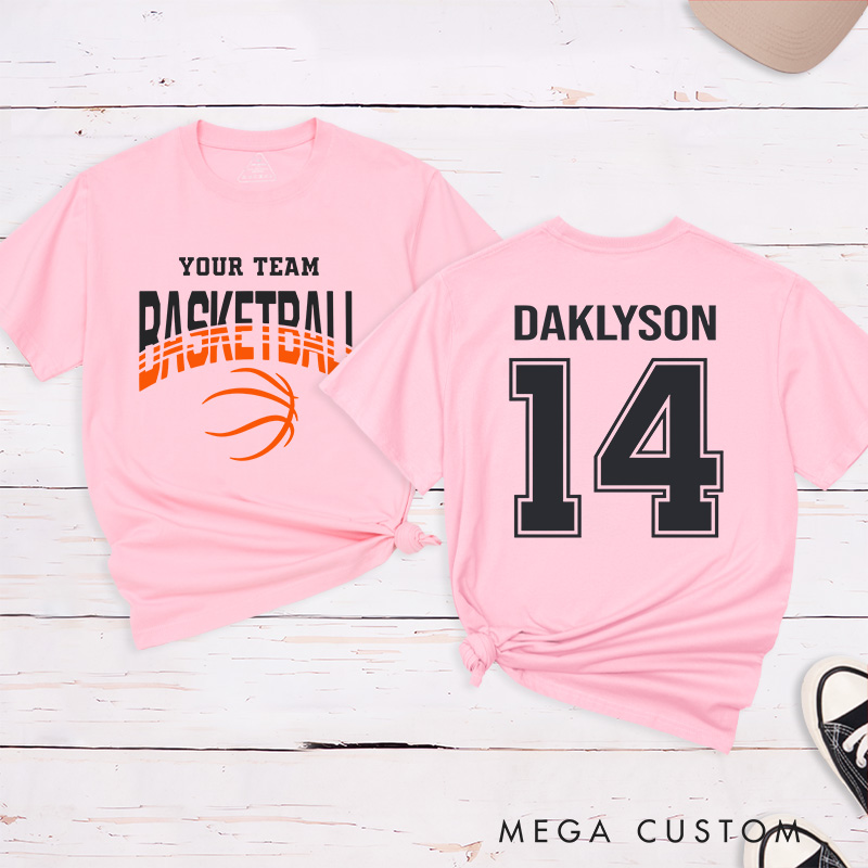 Personalized Basketball T-Shirt with Custom Team Name Player Name and Number Design on Front and Back