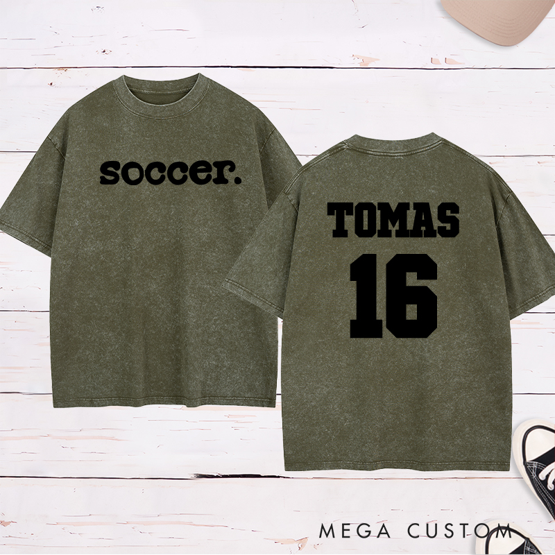 Personalized Minimalist Soccer Washed T-Shirt with Custom Name and Number