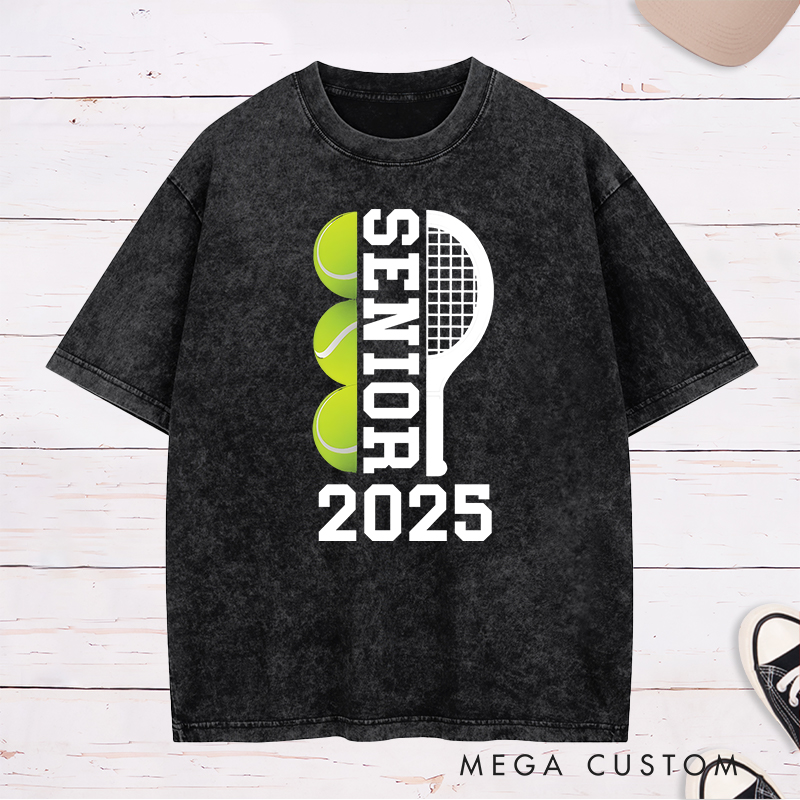 Personalized Senior Tennis Washed T-Shirt with Graduation Year and Custom Name
