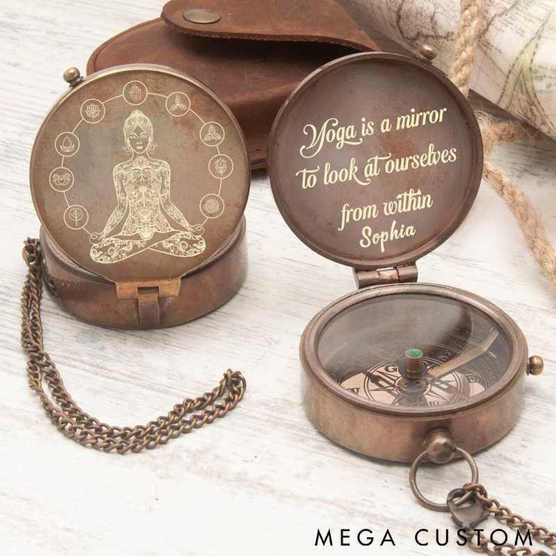 Personalized Yoga Compass Vintage Design with Inspirational Quote Unique Gift for Yoga Enthusiasts and Outdoor Lovers