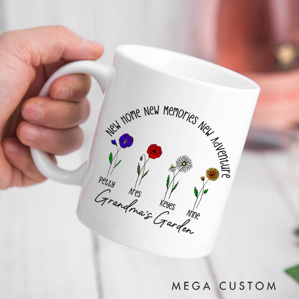 Personalized Grandma Garden Mug Custom Birth Flower Mug Gift for Grandma Housewarming Gift New Home Gift for Nana  Mother's Day Gift Christmas Gift
