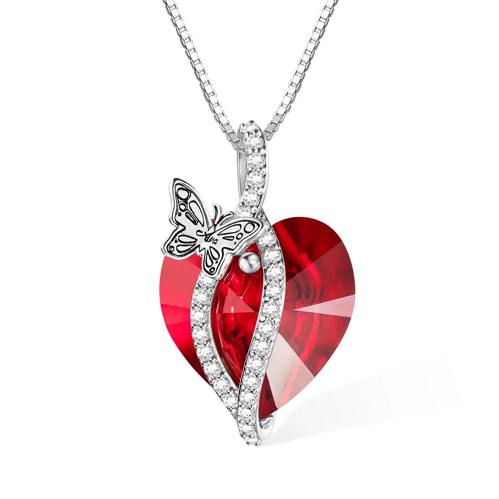 Personalized Birth Month Butterfly Zircon Crystal Heart Pendant Necklace with 1-6 Engraved Name Birthday Mother's Day Gardening Loves Gift for Women