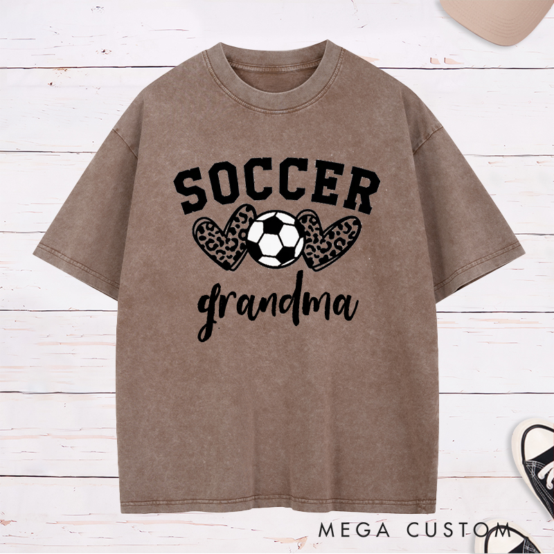Personalized Soccer Leopard Heart Washed T-Shirt with Custom Text