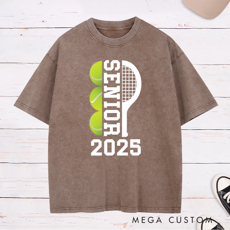 Personalized Senior Tennis Washed T-Shirt with Graduation Year and Custom Name