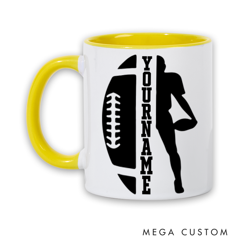 Personalized American Football and Rugby Player Design Mug with Custom Name