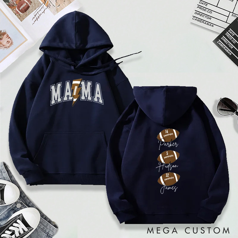 Personalized "Mama" Football Hoodie with Custom Names and Numbers Design