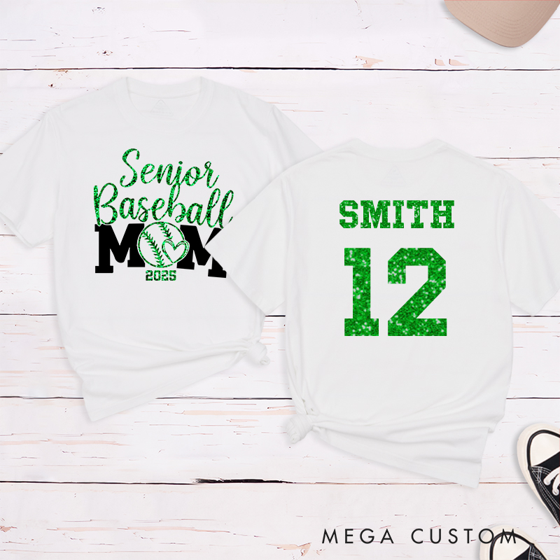 Personalized Senior Baseball Mom T-Shirt with Custom Name and Number