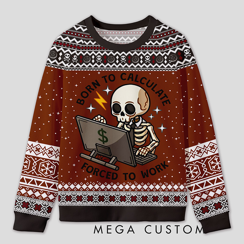 Personalized Working Skeleton Accountant Humor Ugly Sweater Office Holiday Party Gift for Accountants