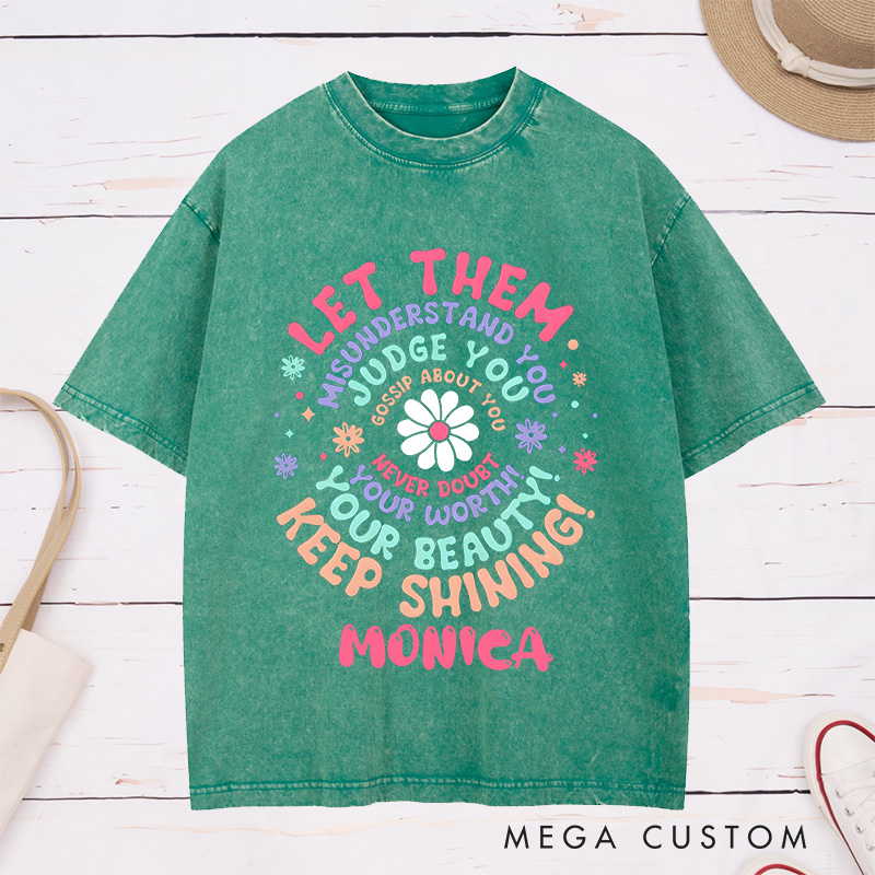 Personalized Nurse Washed T-Shirt Customized Keep Shining Nurse Design Washed T-Shirt 