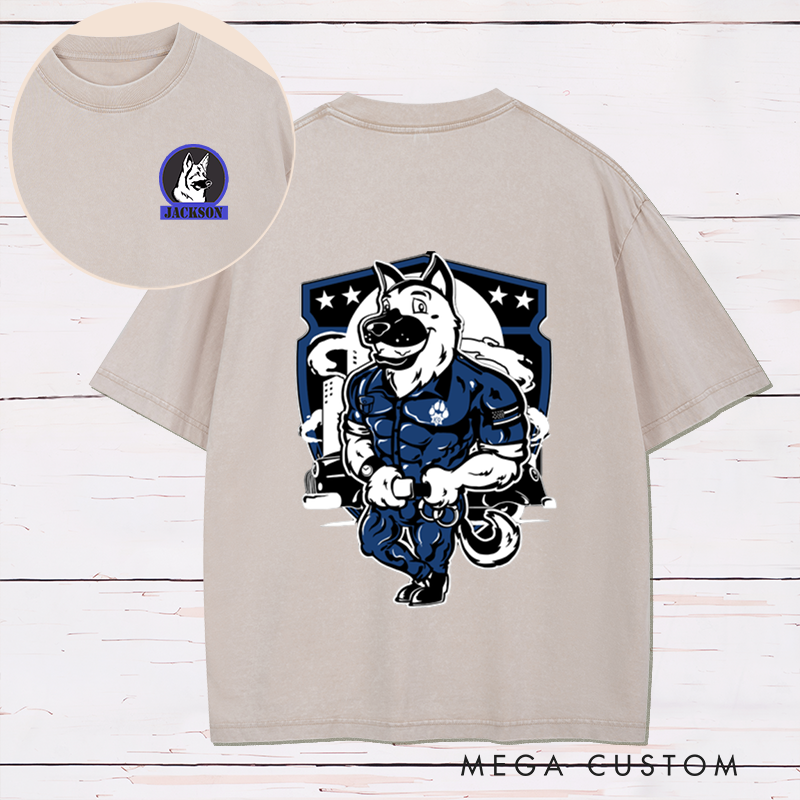 Personalized Police K9 Washed T-Shirt with Cartoon Dog and Law Enforcement Design Gift for Police