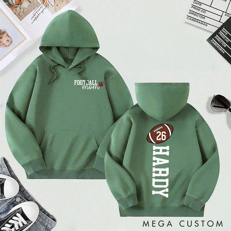 Personalized Football Mom Hoodie with Custom Name and Number Design