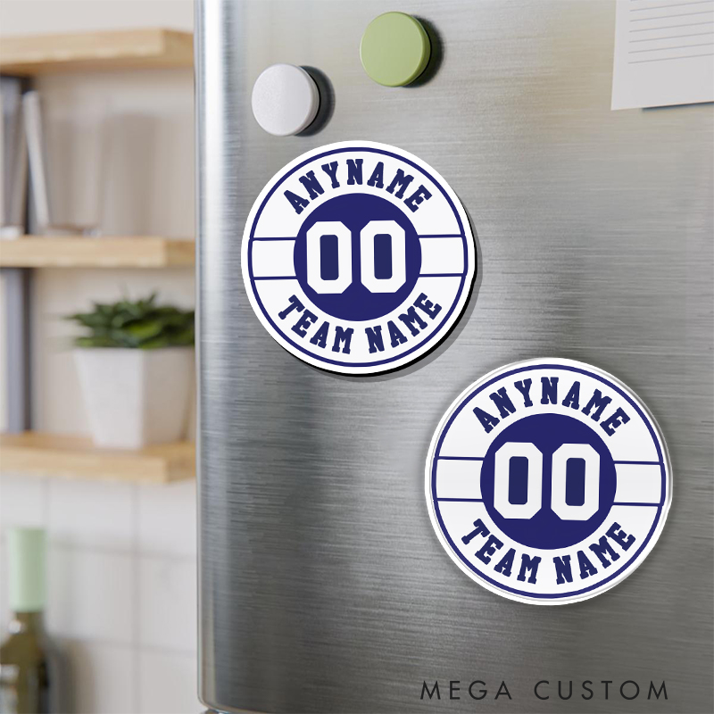 Personalized Athletic Fridge Magnet with Circular Team Design and Custom Details  
