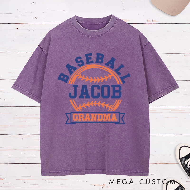 Personalized Baseball Washed T-Shirt Featuring Family Title and Player Name