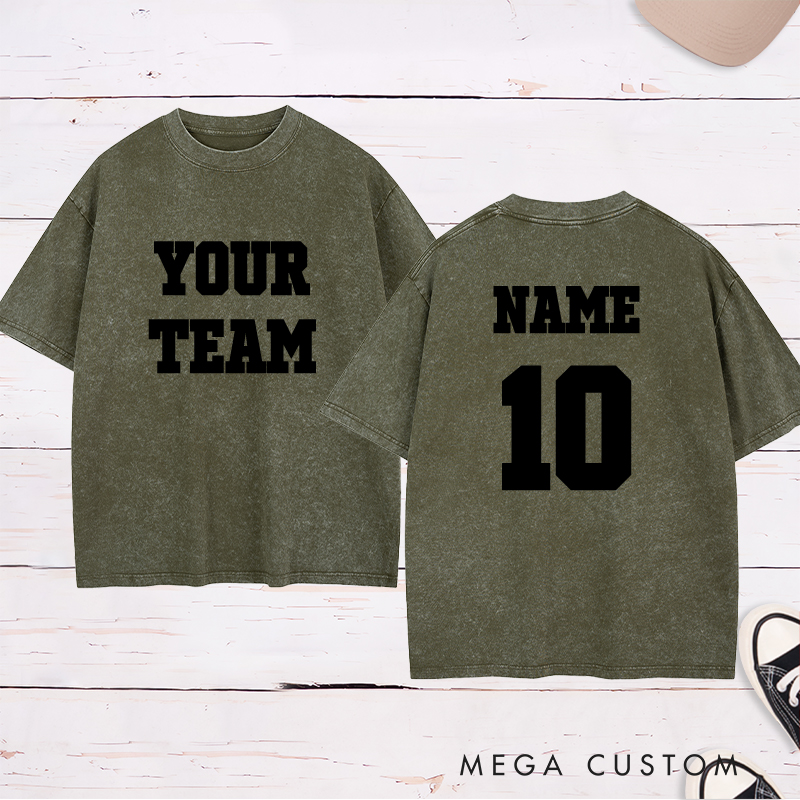 Personalized Sports Washed T-Shirt with Custom Team Name and Player Name and Number 