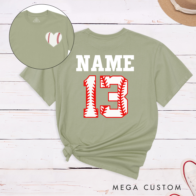 Personalized Baseball Heart T-Shirt with Custom Name and Number 