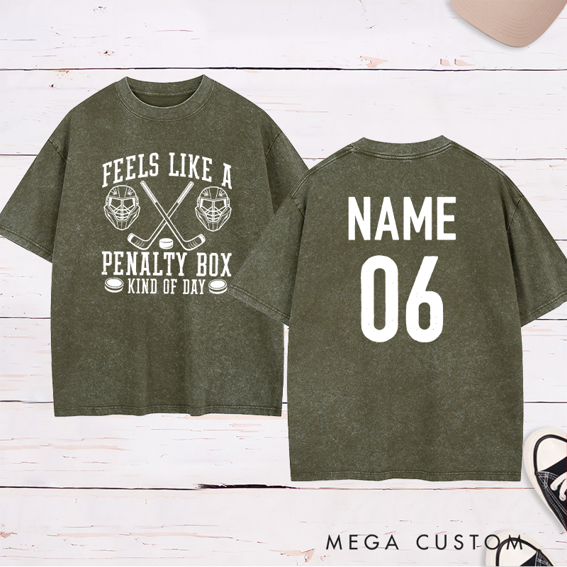 Personalized "Penalty Box Kind of Day" Washed T-Shirt with Custom Name and Number