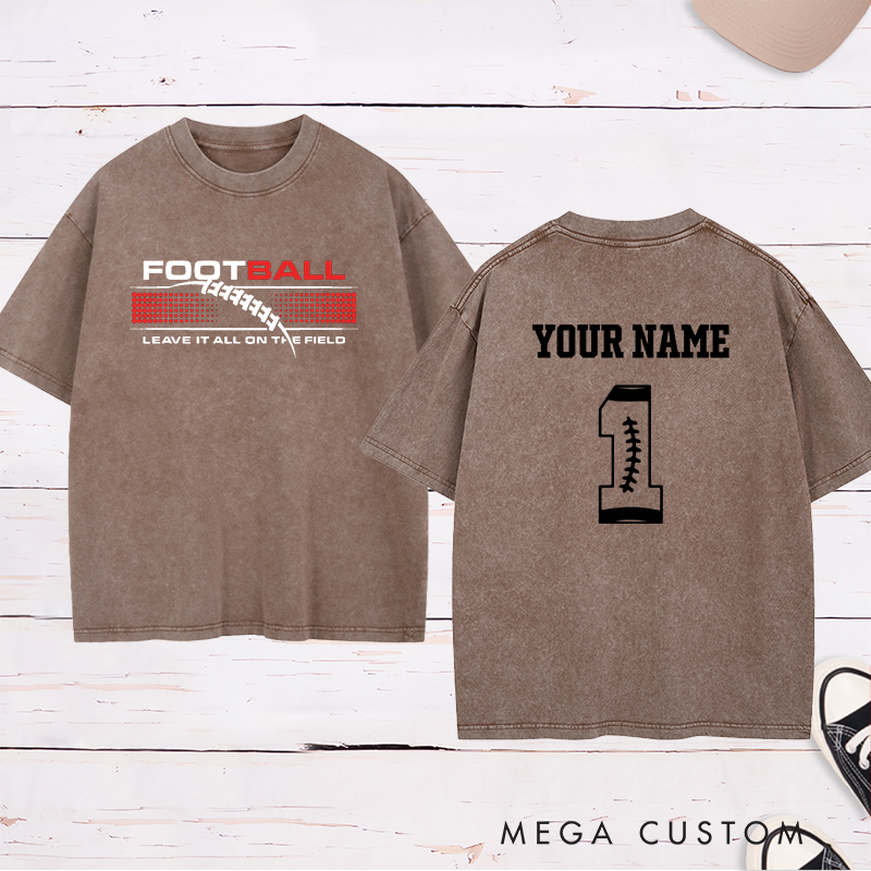 Personalized American Football and Rugby Washed T-Shirts with Custom Name and Numbers for Leave It All on the Field