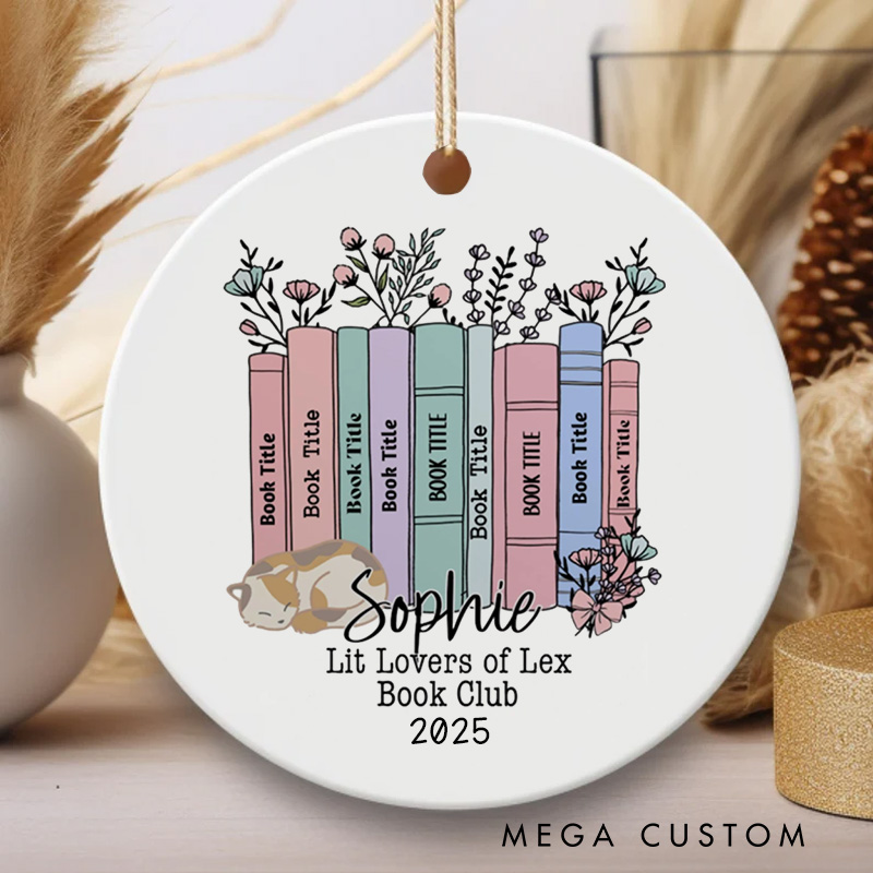 Personalized Book Club Christmas Ornament Flower Book Ornament Bookish Ornament Holiday Decor for Book Lover Gift Librarian Gift