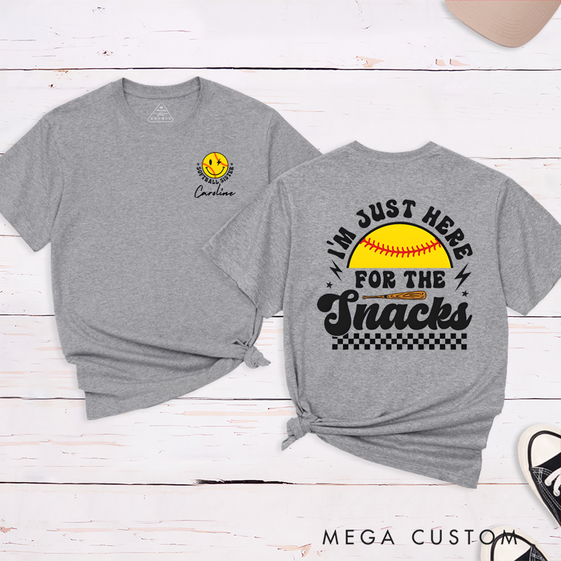 Personalized Softball T-Shirt - "I'm Just Here for the Snacks" with Custom Name