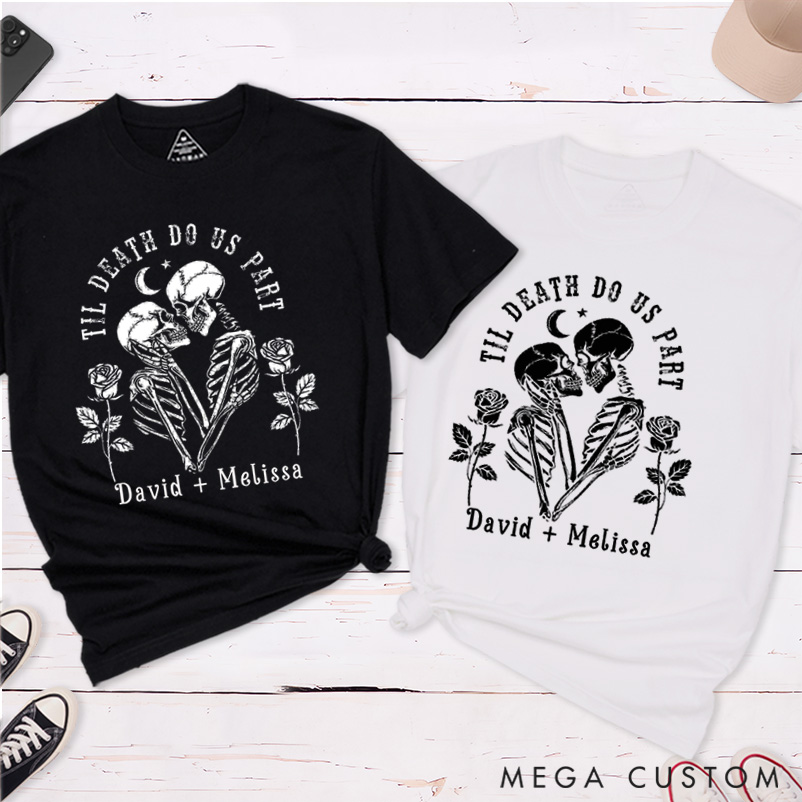 Personalized Halloween Skeleton Matching Classic T-Shirt for Couple Halloween Skeleton Shirt Gift for Him and Her