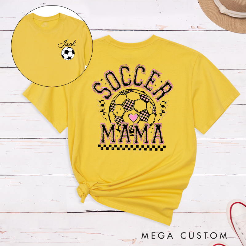 Personalized Soccer Mama T-Shirt with Vibrant Pink Details and Custom Name and Number 