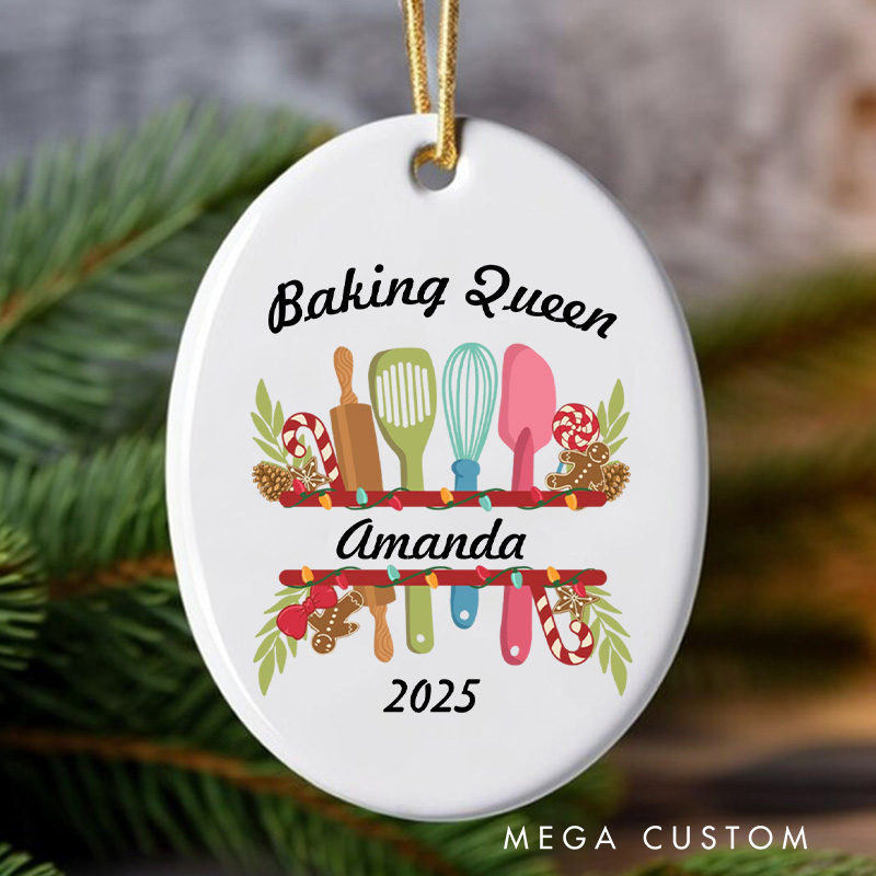Personalized Baking Queen Christmas Ornament Chef Pastry Ornament with Name Xmas Tree Decor for Baker 2025 Christmas Gift Baking Lover Gift