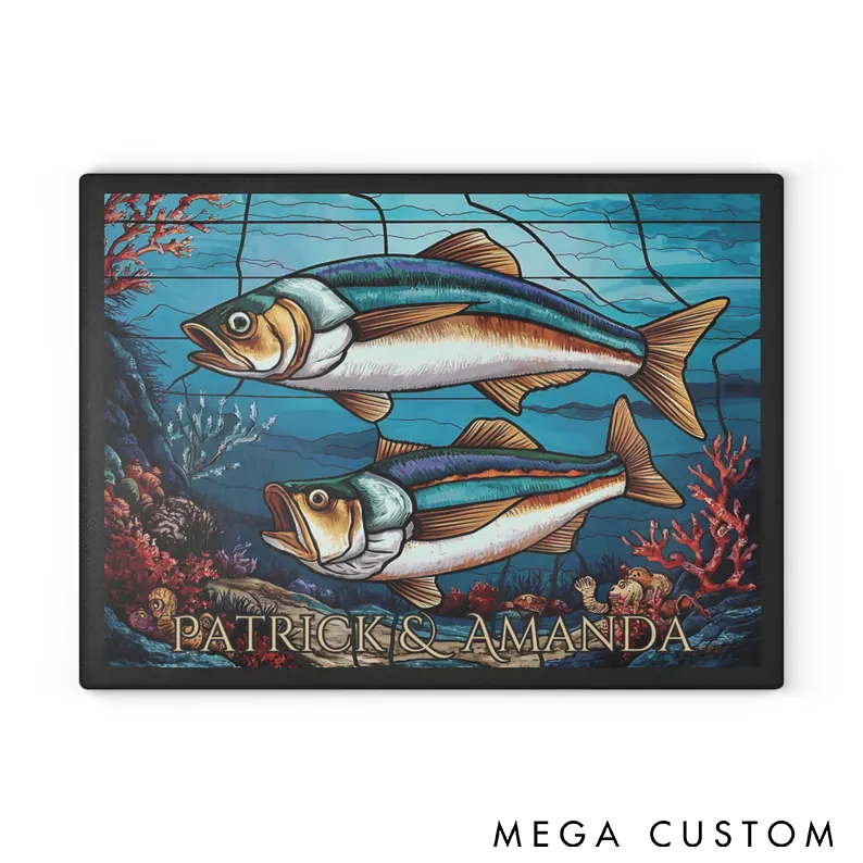 Personalized Fishing Wall ArtDouble Fish Ocean Design Custom Names Unique Home Decor for Anglers and Fishing Lovers