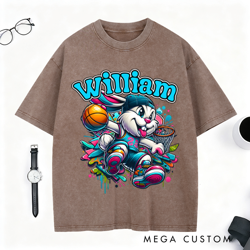Personalized Easter Basketball Washed T-Shirt with Custom Name Design