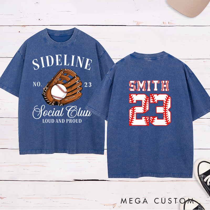 Personalized Sideline Social Club Washed T-Shirt with Custom Name and Number