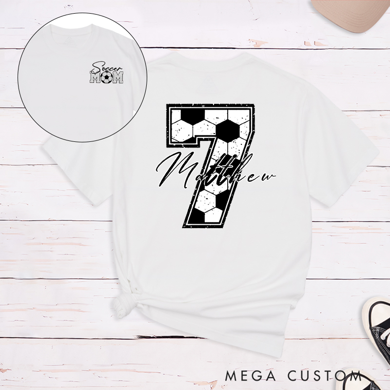 Personalized Soccer Mom T-Shirt with Custom Name and Number Design