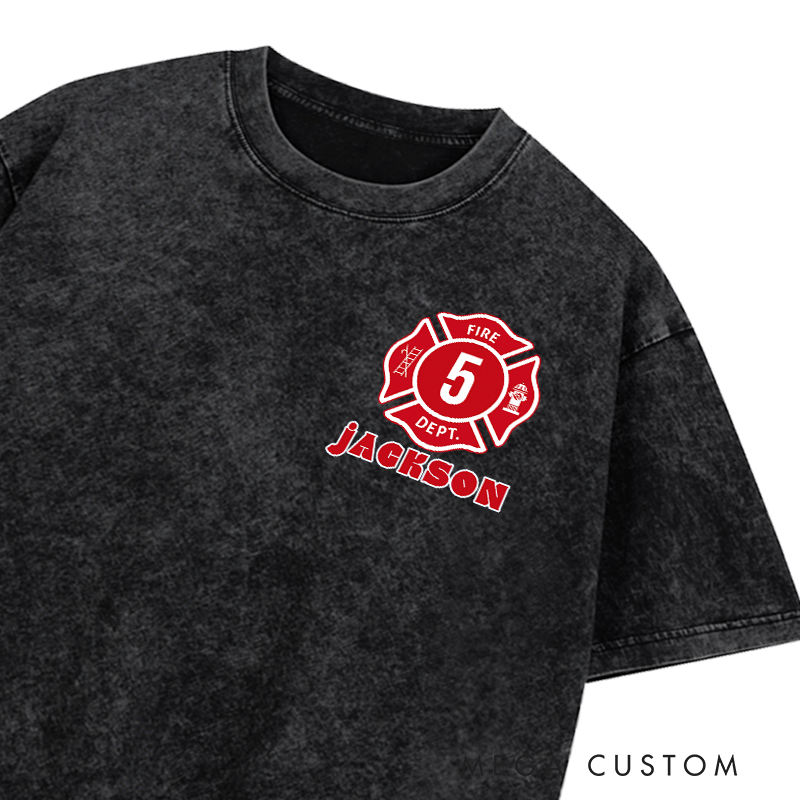 Personalized Firefighter Washed T-Shirt Fire Truck Design Just a Boy Who Loves Fire Trucks Gift for Firefighter Kids