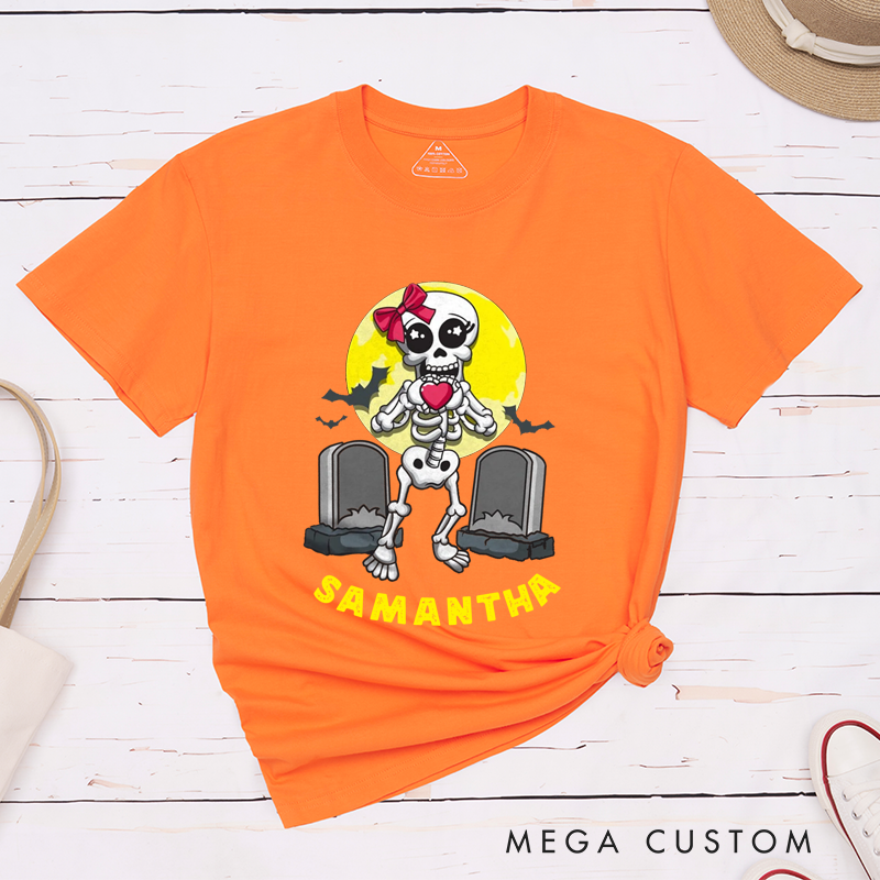 Personalized Couple Halloween Humorous Skull and Tombstone Matching T-Shirt 