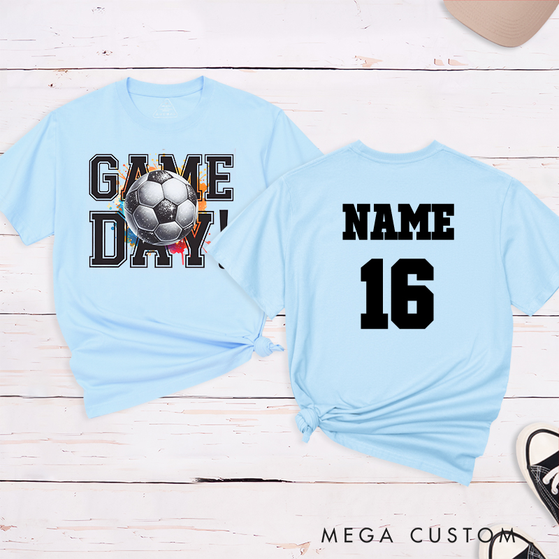 Personalized Soccer T-Shirt Featuring Vibrant Splash Design and Custom Name and Number