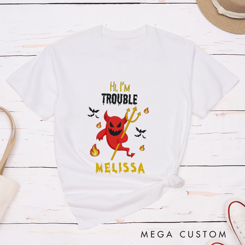 Personalized Where I Go Trouble Follows and I'm Trouble Funny Couple Matching Halloween Shirt 