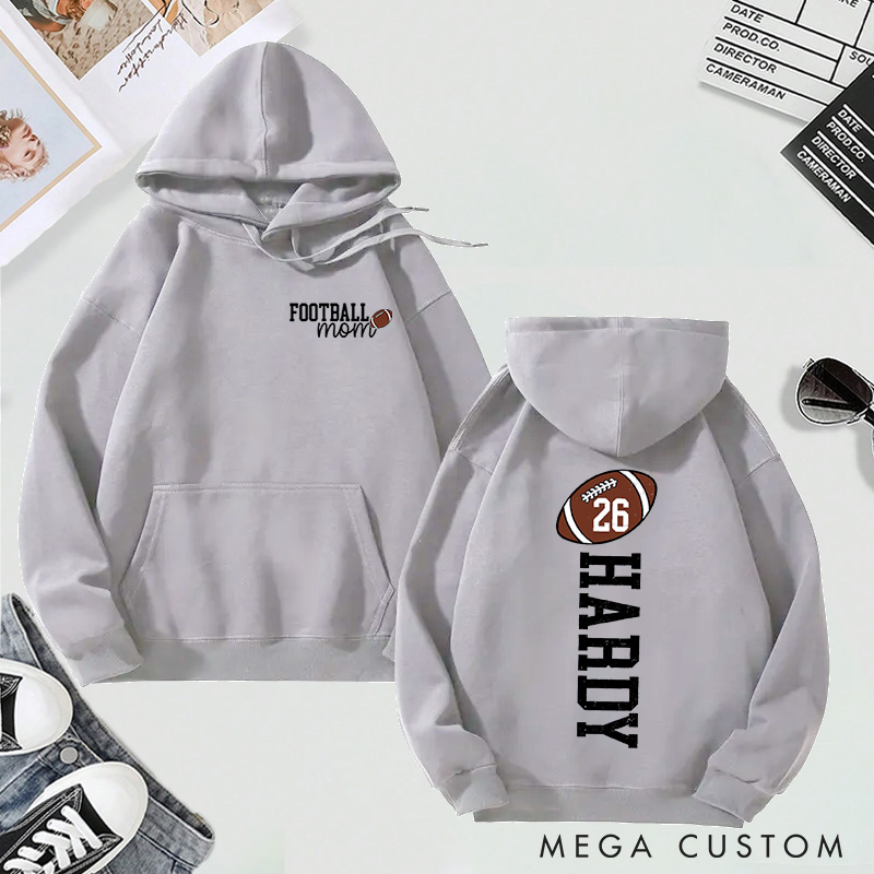 Personalized Football Mom Hoodie with Custom Name and Number Design