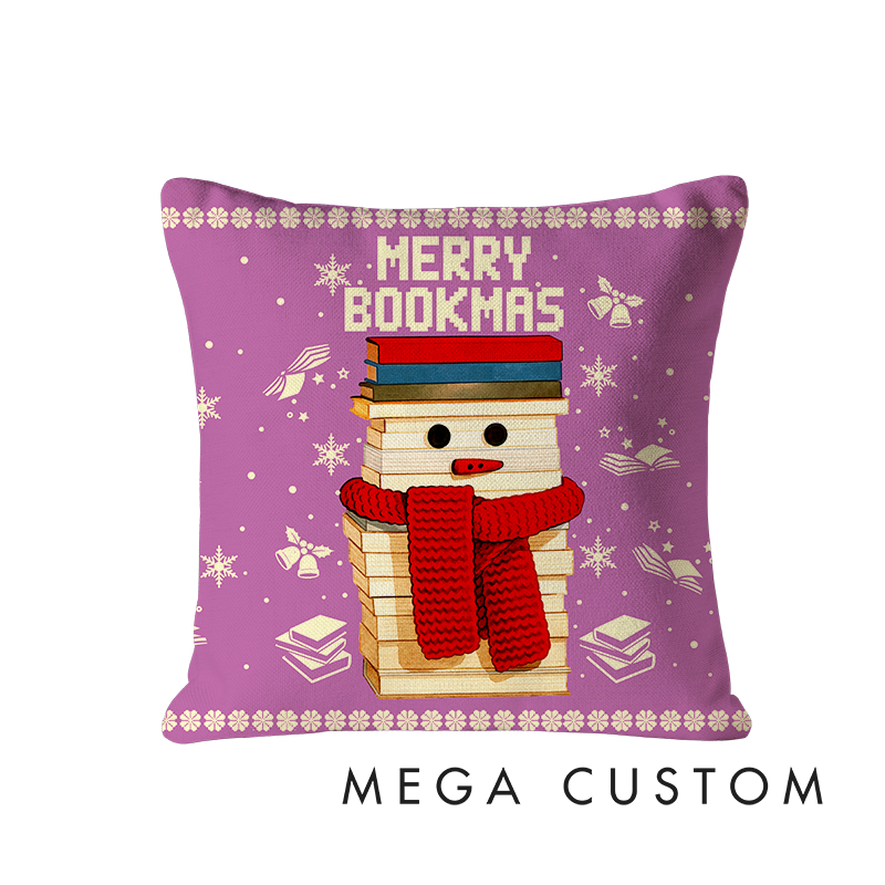Personalized Christmas Bookworm Decorative Pillow Warm Holiday Gift for Book Lovers